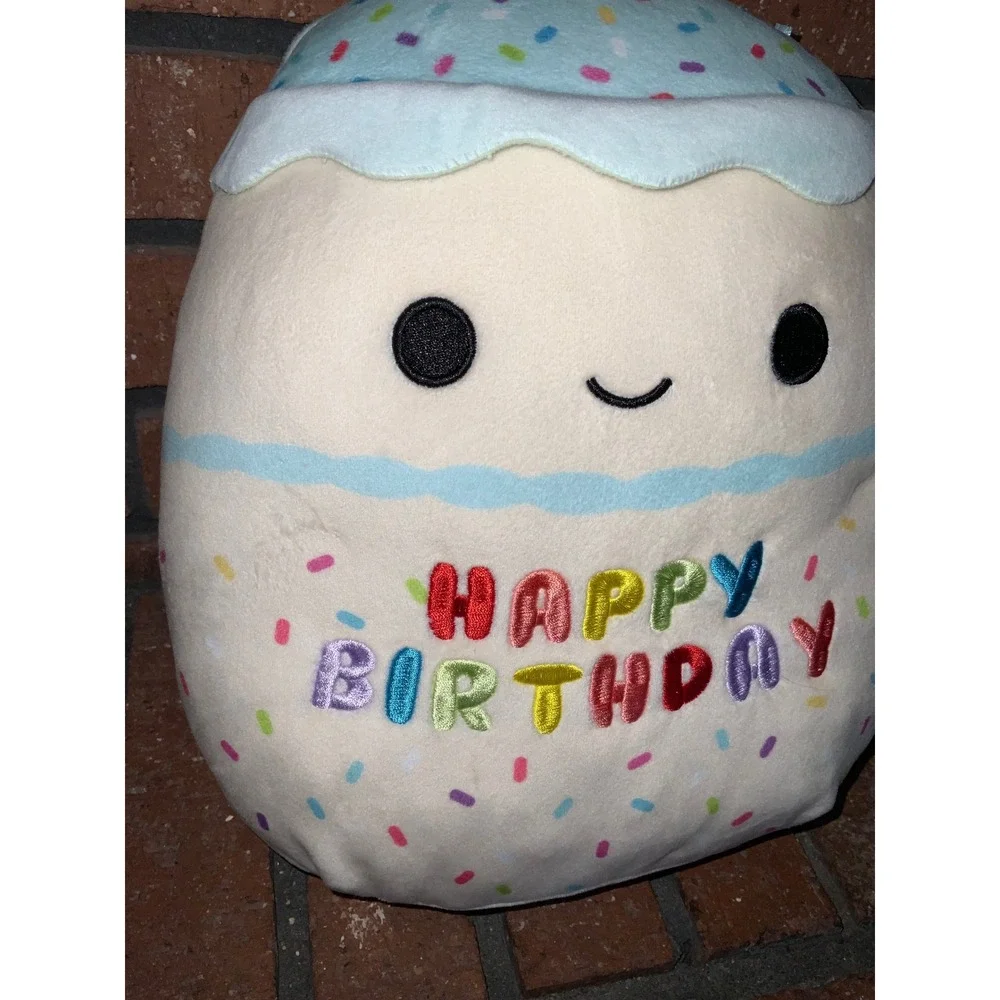Squishmallows‎ Kellytoy Happy Birthday Cake Plush Cream Blue Sprinkles 12 Inch